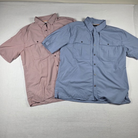 Orvis Seersucker Vented Fishing Shirt Lot (2) Men Sz L Troutbum Pockets‎ Button - Picture 1 of 14